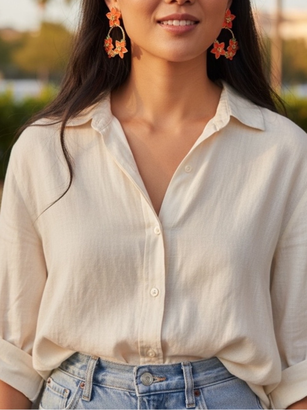 NEW• SugarFix By BaubleBar Unique Statement Drop Earrings- Orange Floral Design